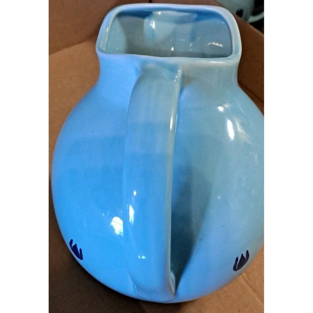 Vtg MCM Cronin‎ Ceramic Dutch  Blue Tulip Water Pitcher Made In USA